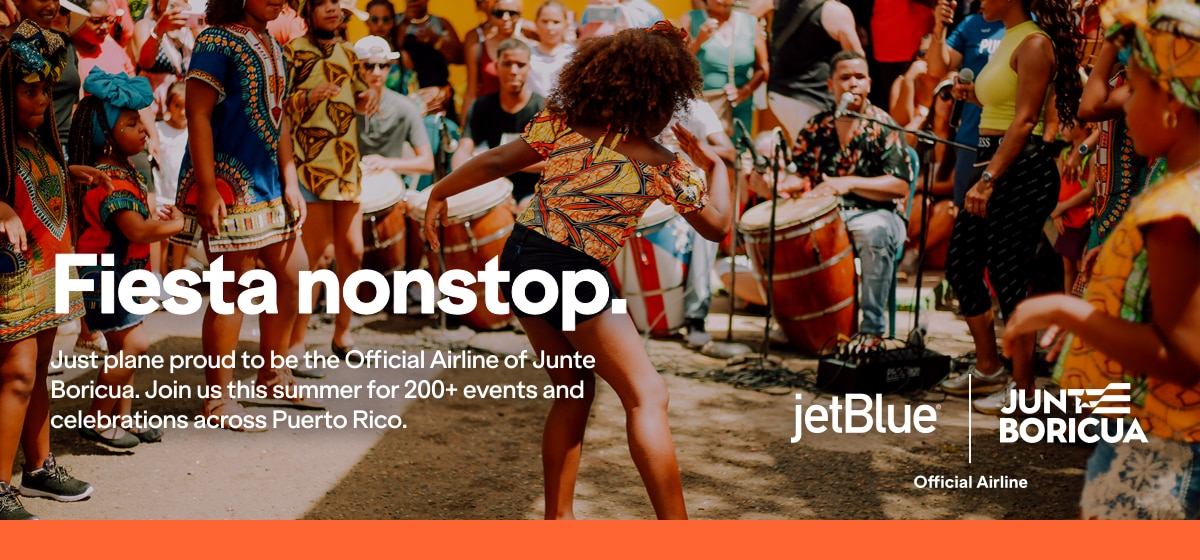 Fiesta nonstop. Just plane proud to be the Official Airline of Junte Boricua. Join us this summer for 200+ events and celebrations across Puerto Rico.
